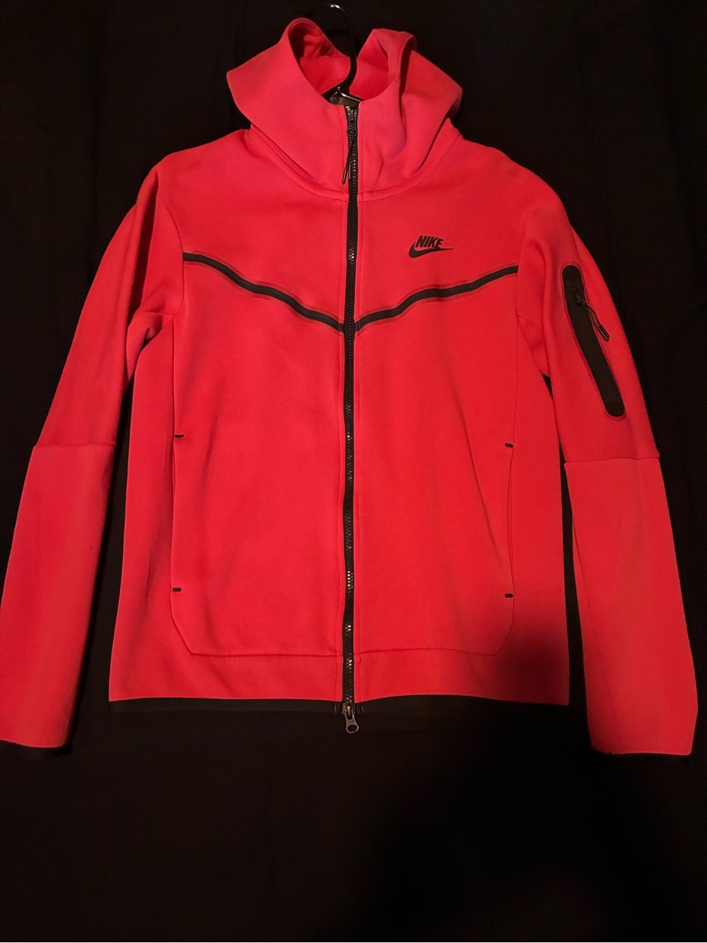 Nike Bright Red Full-Zip Hoodie with Black Accents